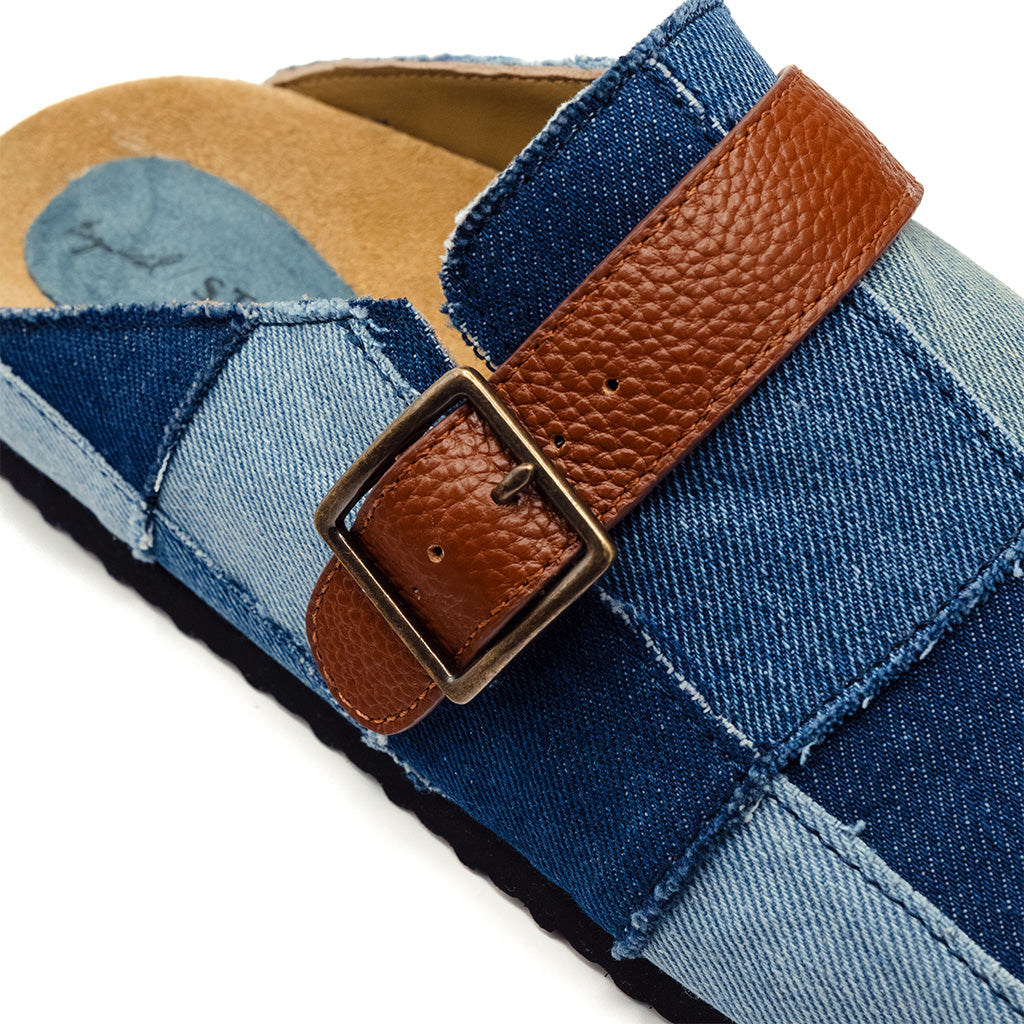 Patchwork Denim Slides
