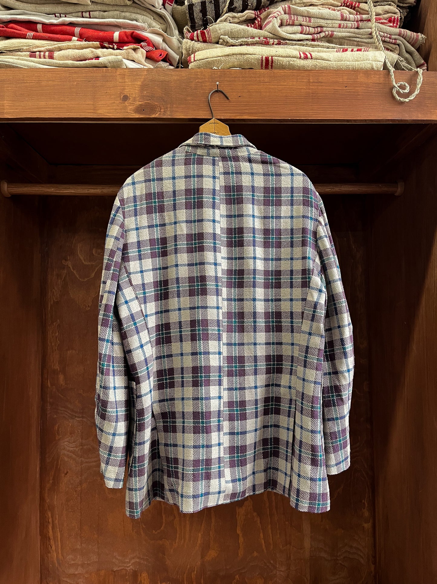 Silk Plaid Double Breasted Suit Jacket (40)