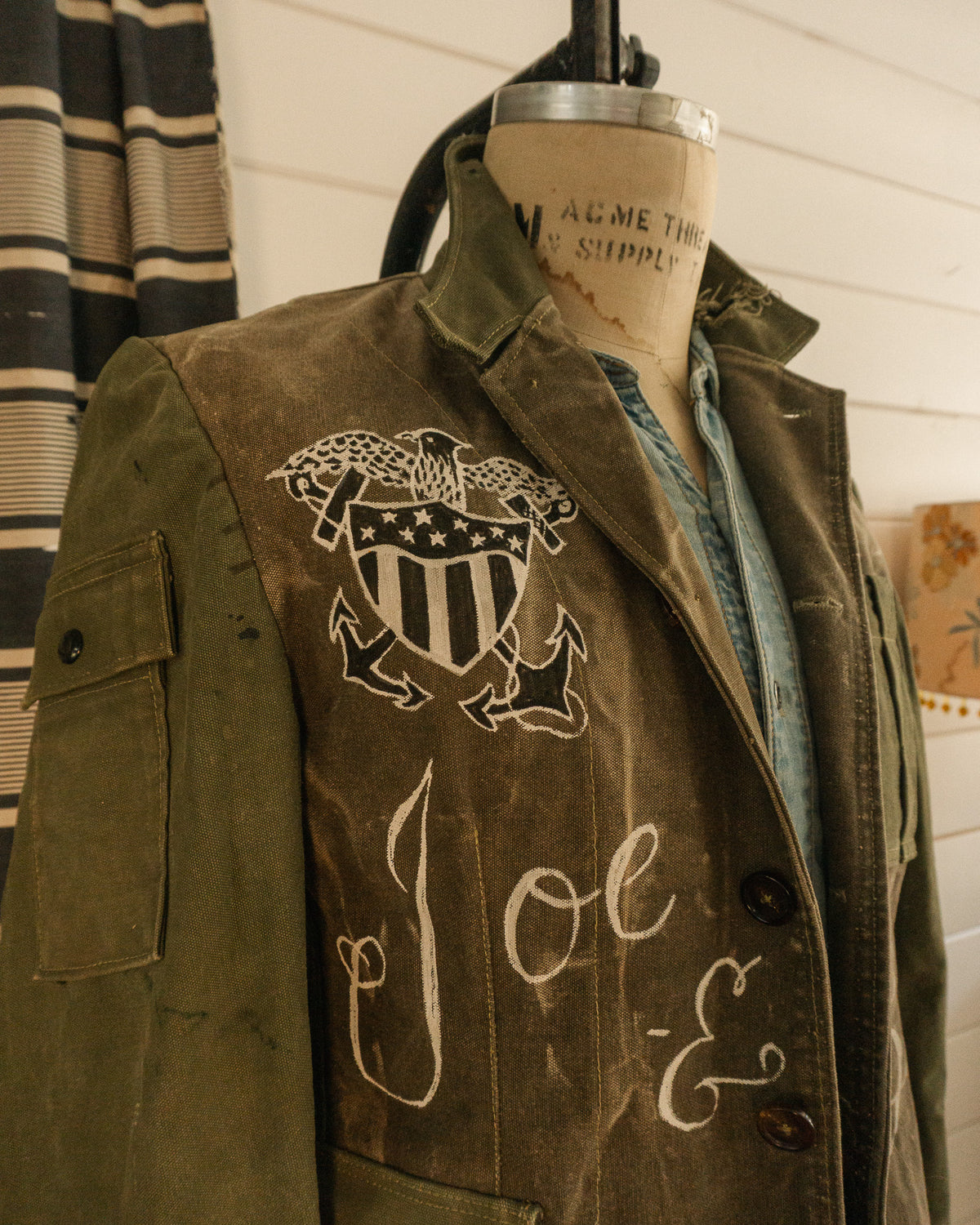 Painted Military Duffle Jacket - S/M