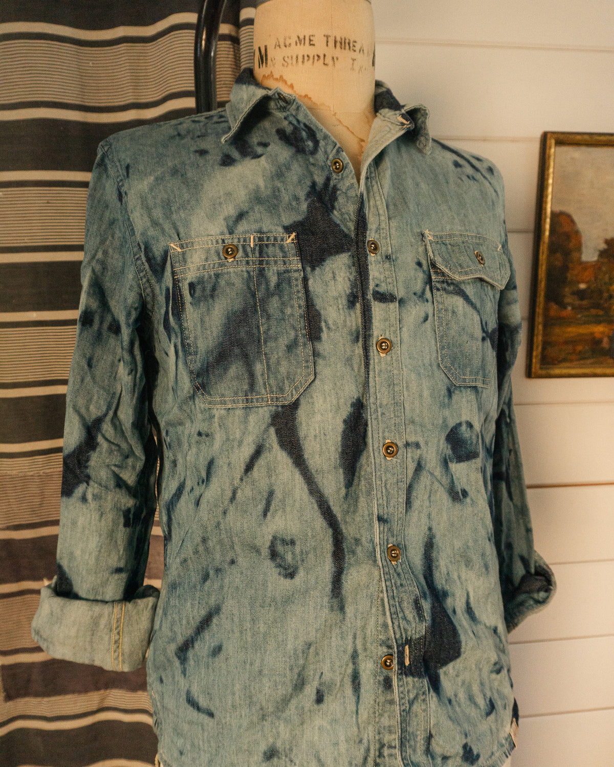 Garment Dyed Denim Work Shirt - M