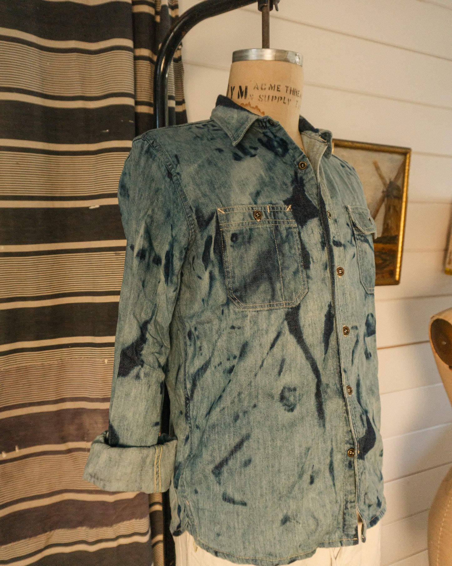 Garment Dyed Denim Work Shirt - M