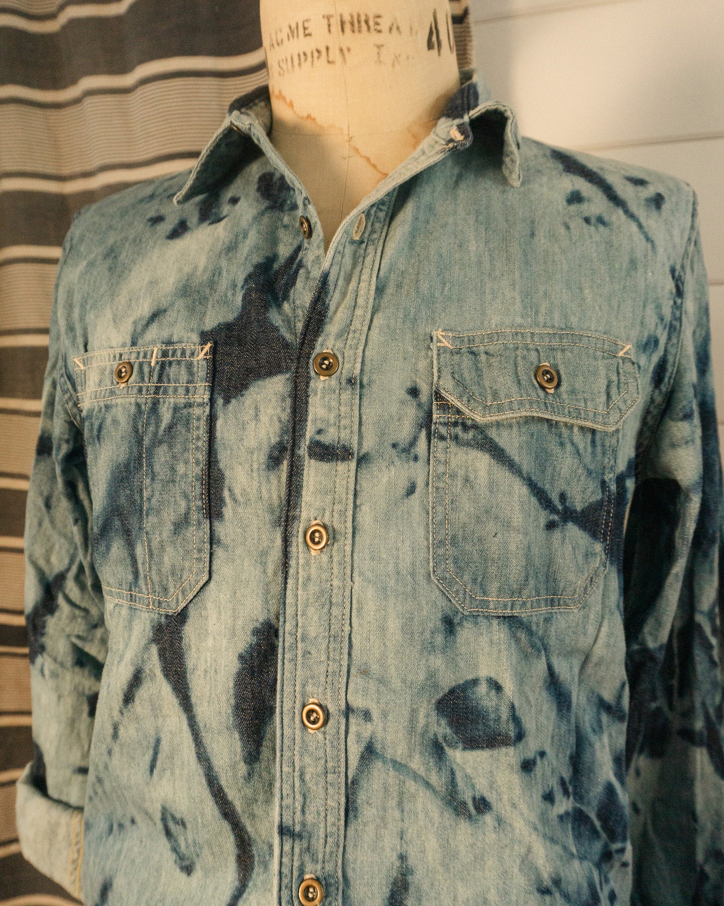 Garment Dyed Denim Work Shirt - M