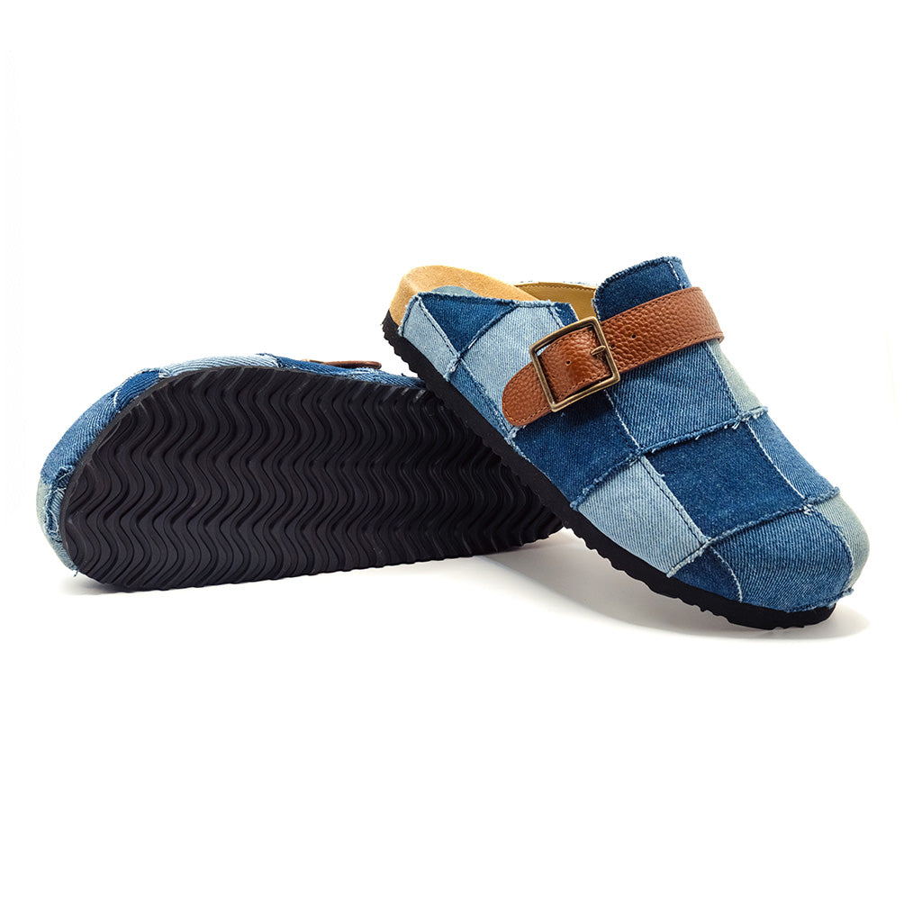 Patchwork Denim Slides