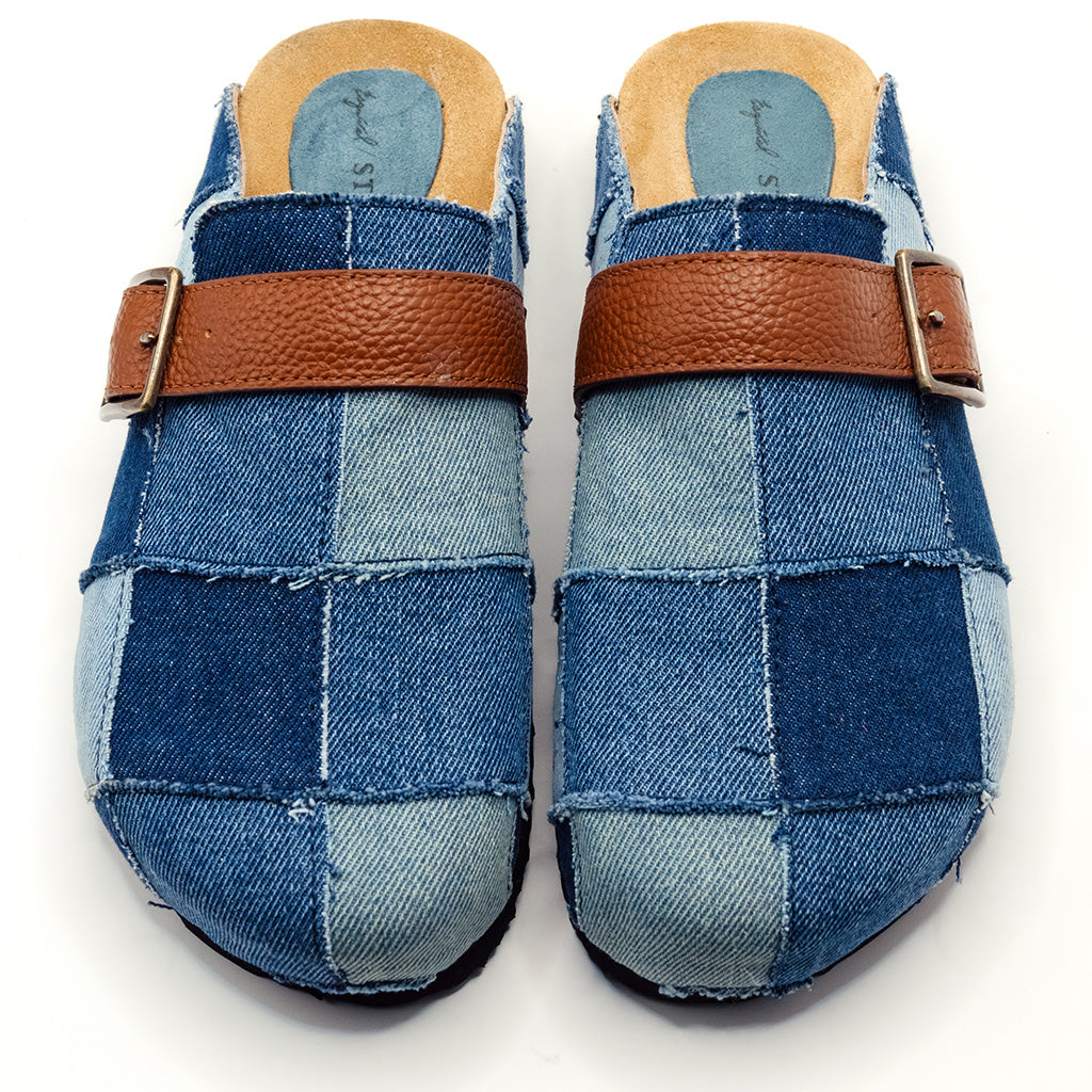 Patchwork Denim Slides