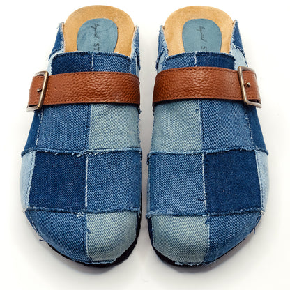 Patchwork Denim Slides