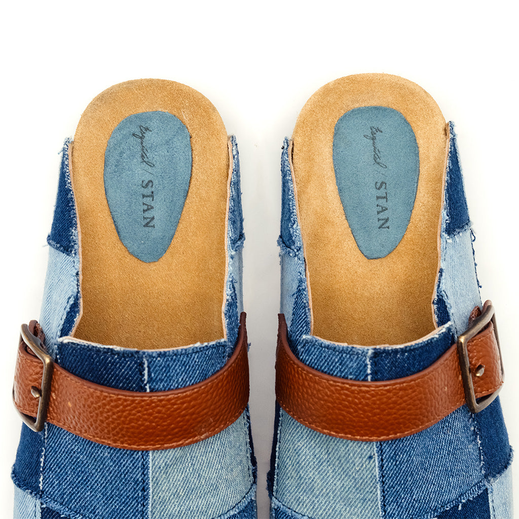 Patchwork Denim Slides