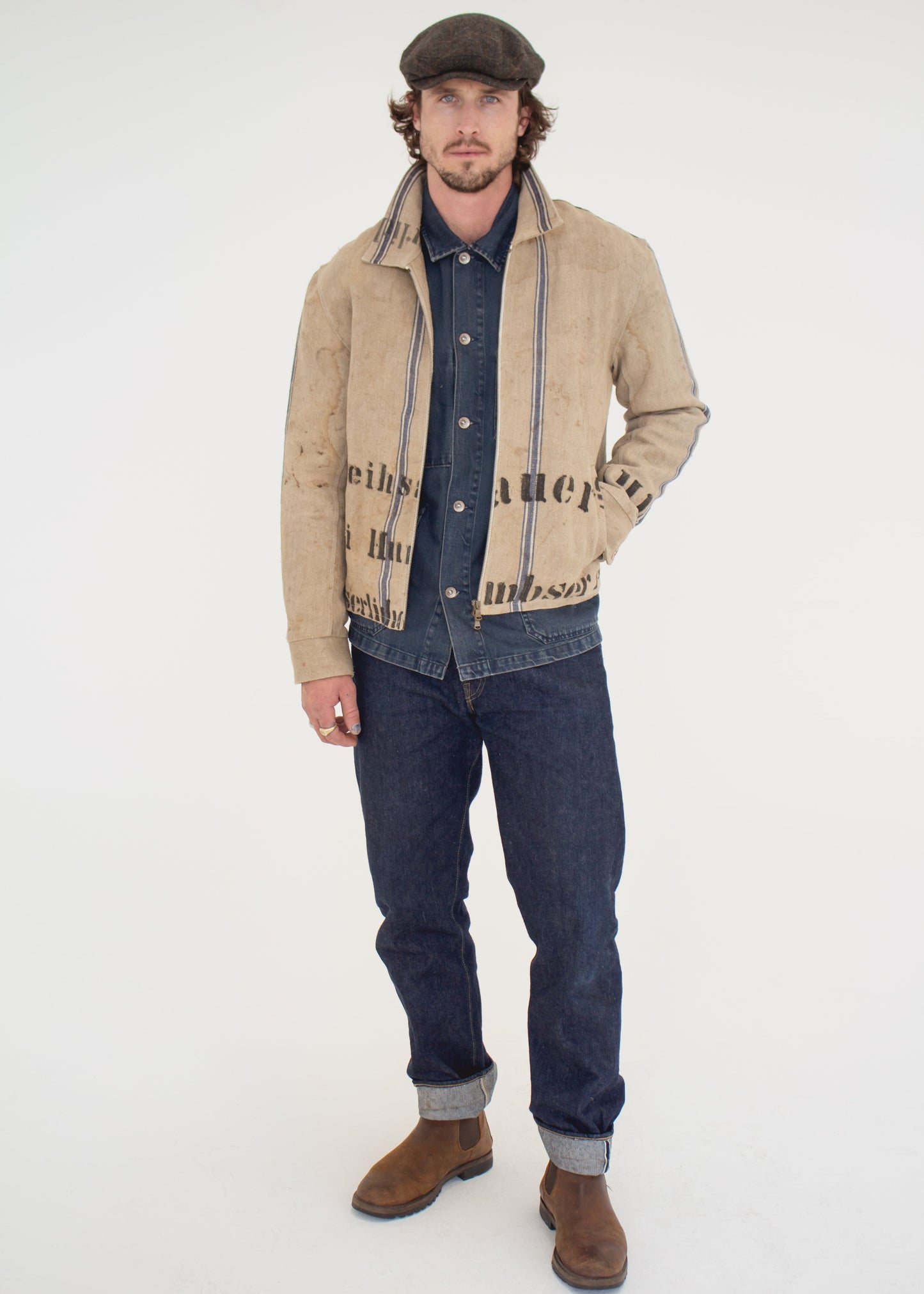 C. 1900 German Grain Sack Zipper Jacket